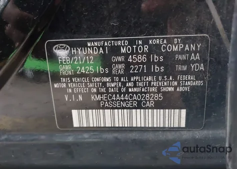2012 Hyundai Sonata Hybrid from USA, damaged, VIN KMHEC4A44CA028285
